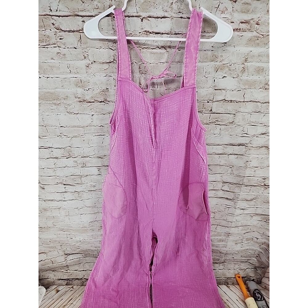 Zenana Overalls Size Large NEW Pink 100% Cotton Wide Leg Pants Pockets